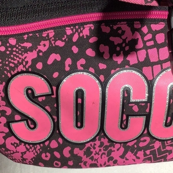 Justice - Soccer drawstring backpack - zipper front pouch - pink black & glitter - Picture 2 of 9